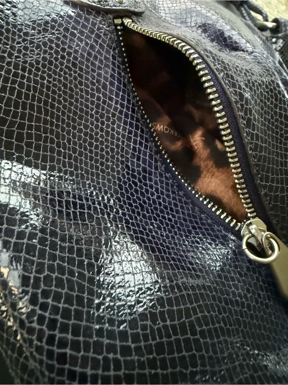 B. Makowsky Blue Leather Hobo Bag Snake Embossed Silver Hardware Y2K A221285
